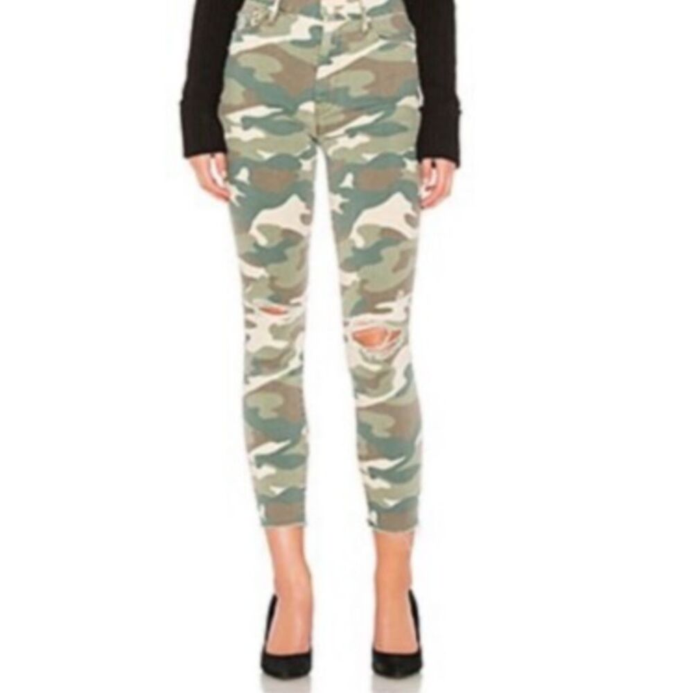 Mother Denim High Waisted Looker Ankle Fray Skinny Camo Jeans Size 28